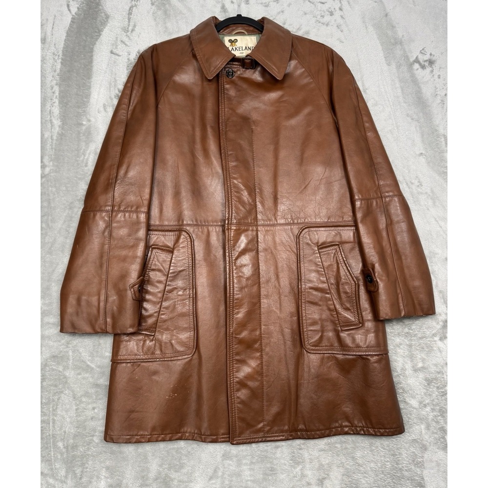 Vintage 60s Lakeland Leather Car‎ Coat Mens 42 M Caramel Brown Rancher Western